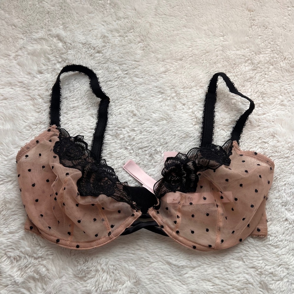 Victoria's Secret Very Sexy Unlined Demi Bra 32DD Pink Black Polka Dot Lace 74AH